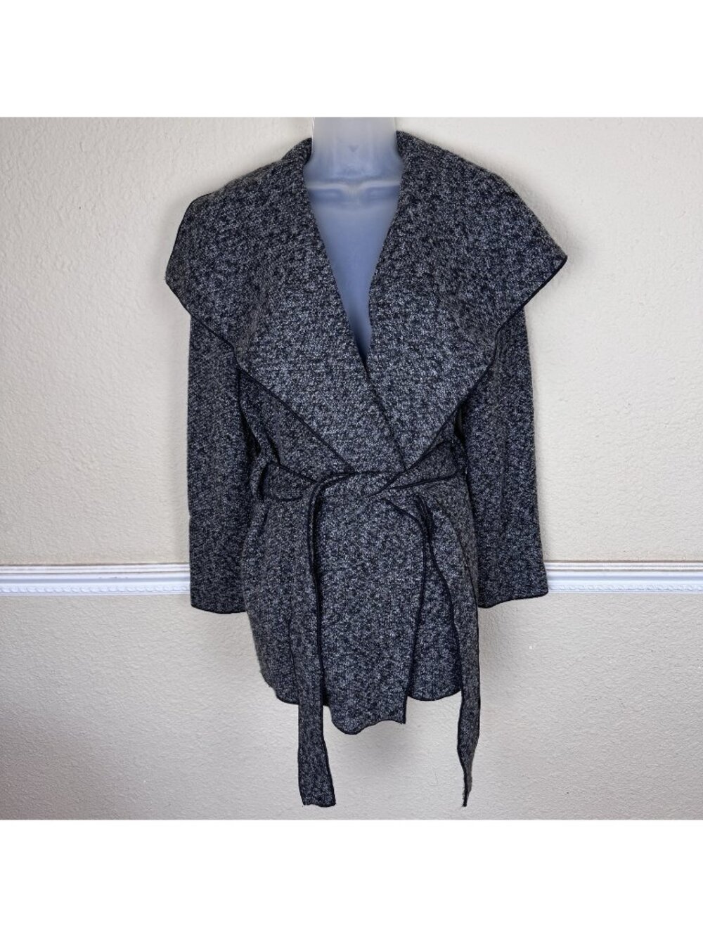 Ann Taylor Med Wrap Tie Coat Tweed Draped Neck Office Chic Quiet Luxury Classic
